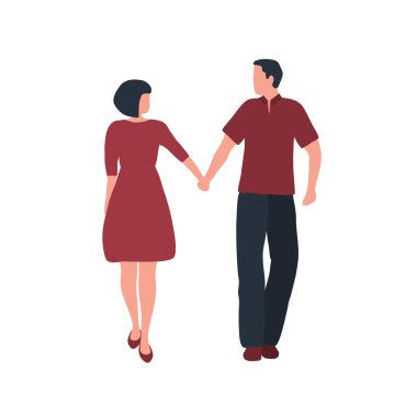 Sevgililer Günü illüstrasyonu. Genç bir çift el ele tutuşuyor. Romantik tebrik kartı. Vektör el çizimi resimleme