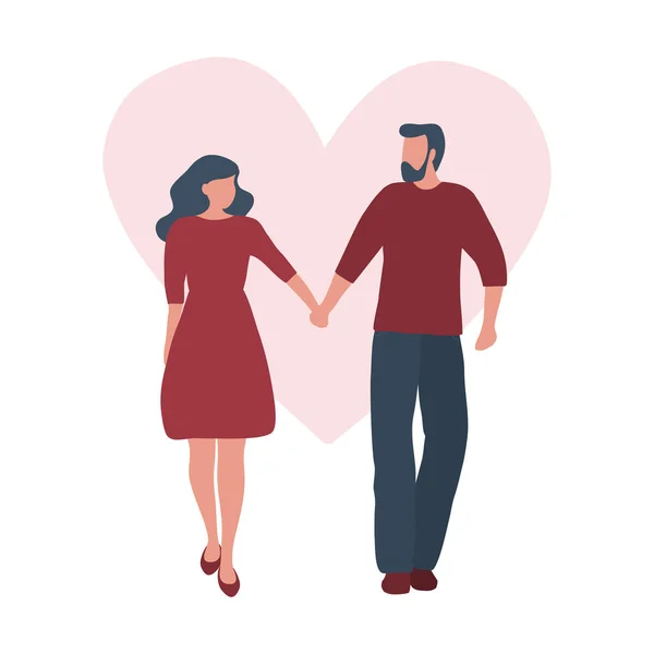 Ilustrasi Hari Valentine Pasangan Berjalan Berpegangan Tangan Pemuda Dan Wanita - Stok Vektor