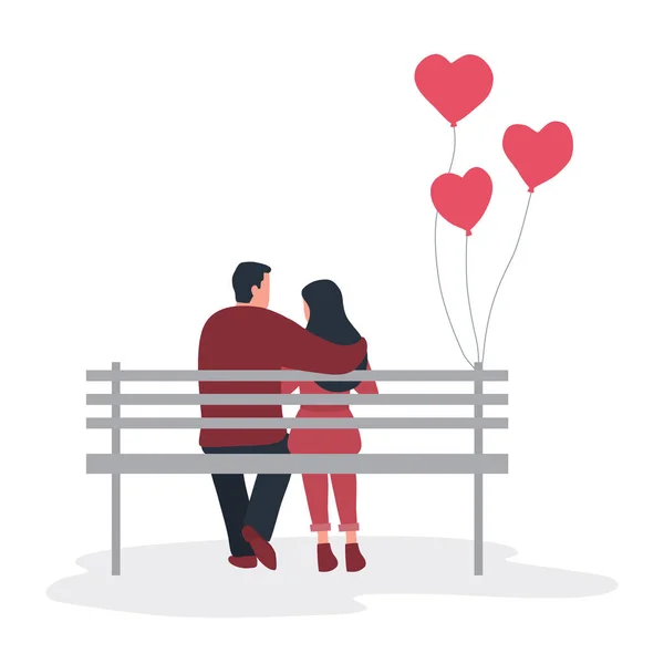 Ilustração Dia Dos Namorados Jovem Casal Está Sentado Banco Parque —  Vetores de Stock