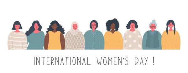 International Women Day Concept Vrouwengemeenschap Zijn Vrouwen Van Verschillende Rassen — Stockvector