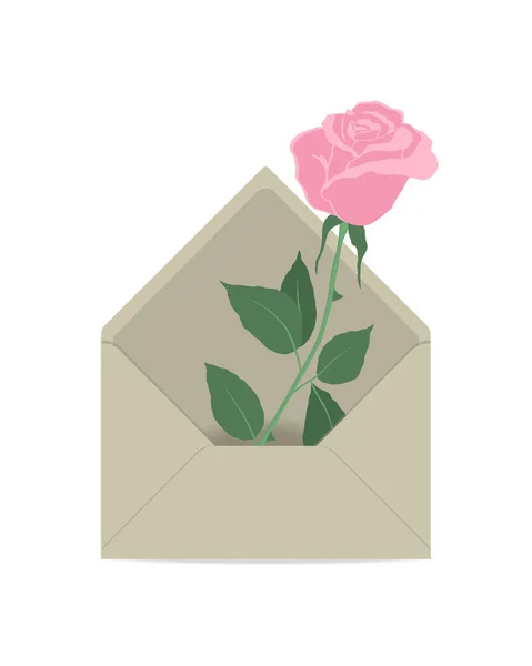 Rose Obálce Pošty Koncept Květin Vektorová Ilustrace Bílém Pozadí — Stockový vektor