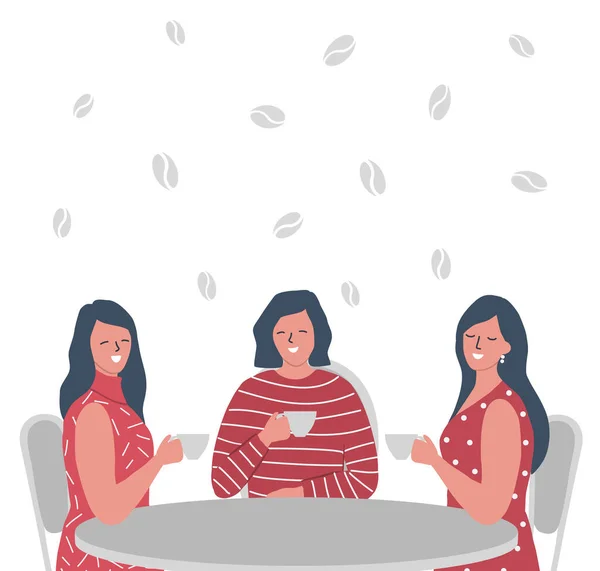Hora Café Três Raparigas Café Mulheres Jovens Sentadas Mesa Bebendo —  Vetores de Stock
