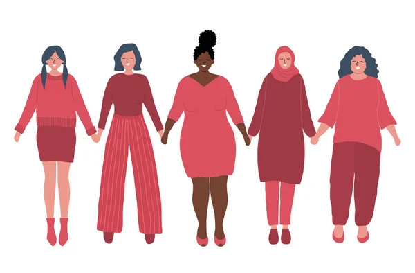Women Holding Hands International Women Day Concept Women Community Female — Stock Vector
