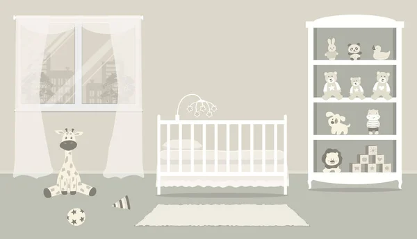 Habitación Niño Para Bebé Dormitorio Interior Para Niño Color Beige — Vector de stock