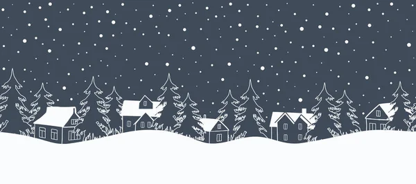 Fondo Invierno Frontera Sin Fisuras Paisaje Navidad Siluetas Blancas Casas — Vector de stock