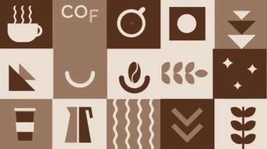 Kahve Soyut Kare Şekil Animasyonu. Basit Canlandırılmış Elementlerle Geometrik Arkaplan. Mozaik. Moda Tasarımı. Kahverengi Bej Renkli Video