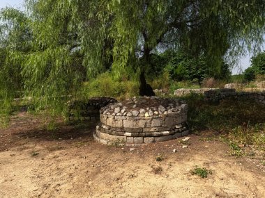 Small votive stupa at Dharmarajika site Taxila Pakistan showing ancient Buddhist offering monument of Gandhara heritage