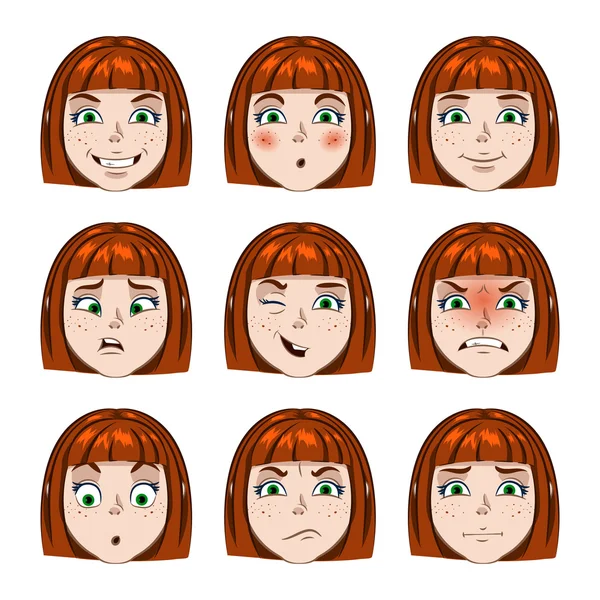 Set meisjes gezichten emoties — Stockvector