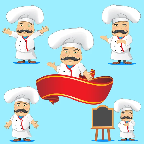 Carácter cocinero. Conjunto de carácter cocinero. Jefe. . — Vector de stock