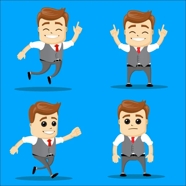 Set of businessman. Vector cartoon illustration -  . Running happy manager character.     in various poses. — Stock Vector
