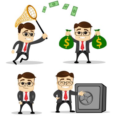 Sevimli karakterler işadamı ve office alt kümesini teşkil etmektedir. Vektör. Yöneticisi karakter. Güvenli.