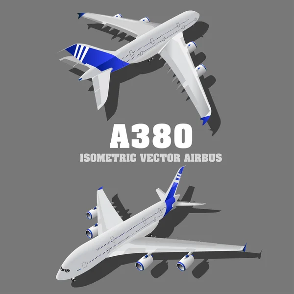 A380 大型客机飞机 3d 等距图。平高质量的运输。车辆设计进行号码的乘客。.矢量。飞行 — 图库矢量图片