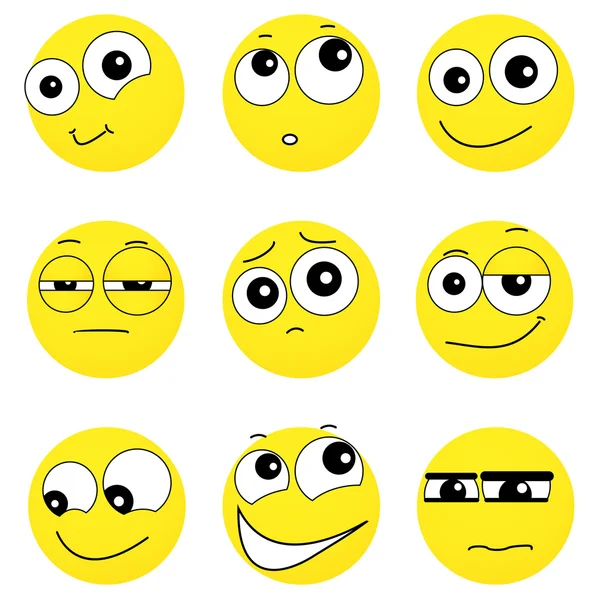 Smiley-Gesichter, die unterschiedliche Gefühle ausdrücken, Illustration auf weißem Hintergrund — Stockvektor