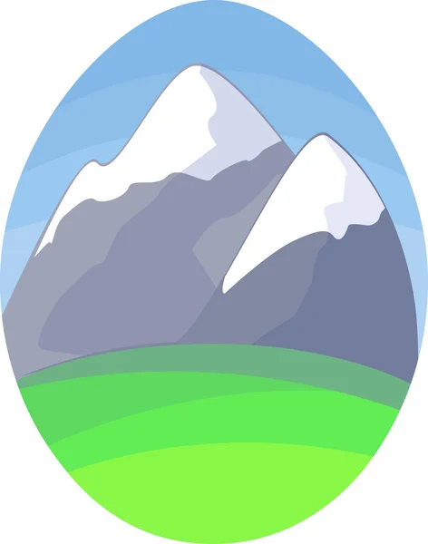 Ilustración de montañas y hierba en forma ovalada — Vector de stock