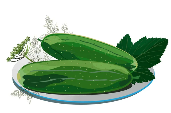 Illustration de cornichons sur une assiette — Image vectorielle