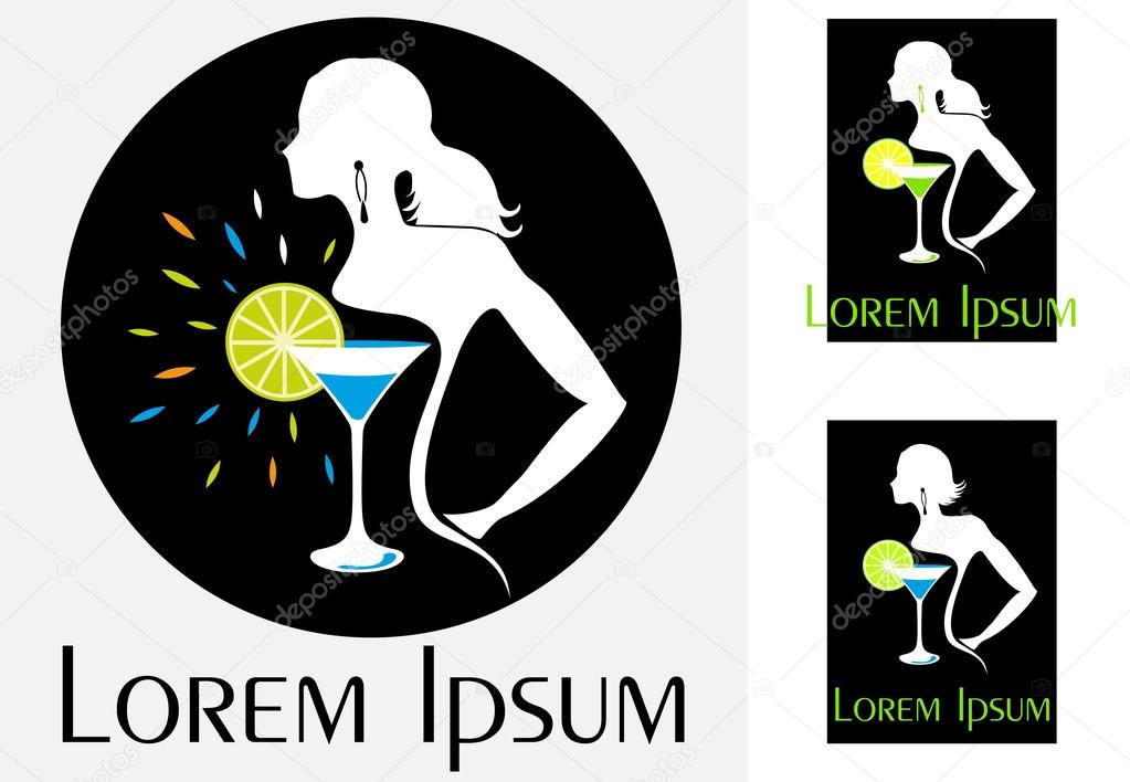 Illustration of pretty woman's silhouettes with a cocktail in a glass and a lime on white background. Night club party theme.