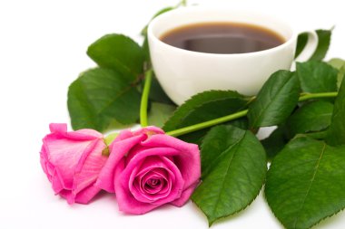 fincan kahve ve güller