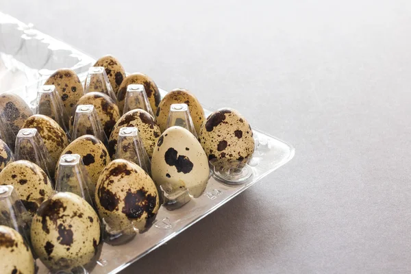 Kwarteleitjes in een klei kom op donkere stenen tafel. — Stockfoto