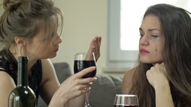 Una ragazza ne consola un'altra. Le donne alleviano lo stress con l'alcol. — Video Stock