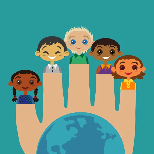 Illustrazione motivata dell'amicizia delle nazioni. United Kids. Concetto di unità nazionalità diverse . — Vettoriale Stock