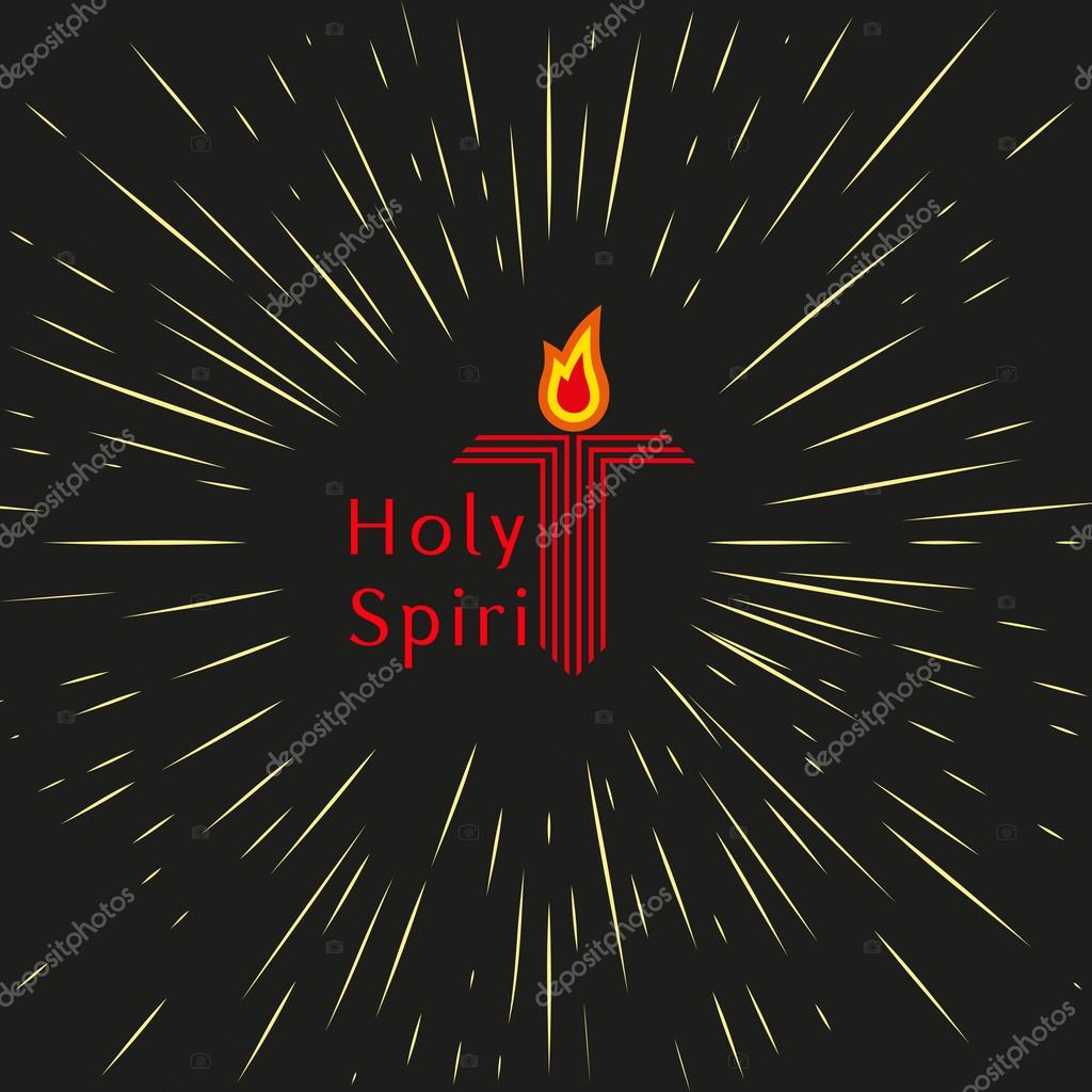 Pentecost Sunday. Trinity. Christian holiday concept. Holy spirit Jesus God. Church sacrament symbol. Biblical tongues of fire, cross, holy spirit dove. Vector illustration.