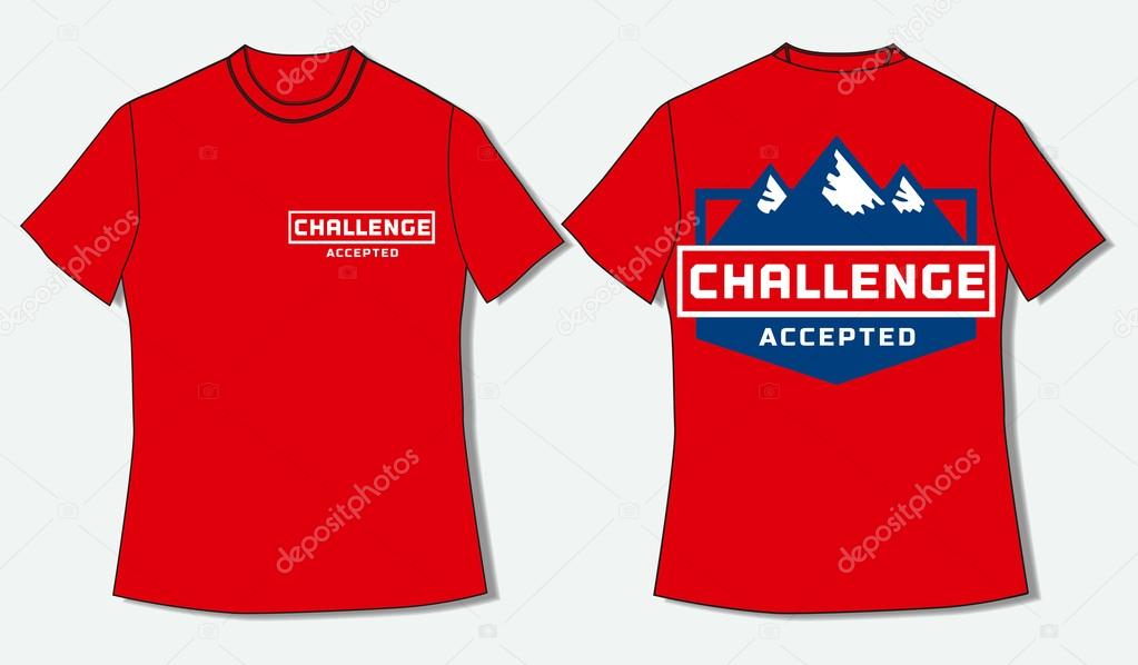 Flat identity mock up template of T shirt. Motivational Quote  Challenge Accepted. Business Logo Concept.  Idea design for teambuildingl, webinar, seminar, creative people. Vector illustration