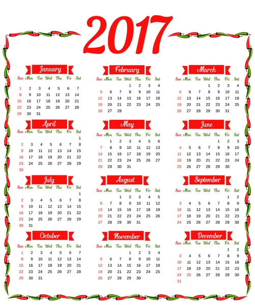 Modello di calendario 2017 — Vettoriale Stock