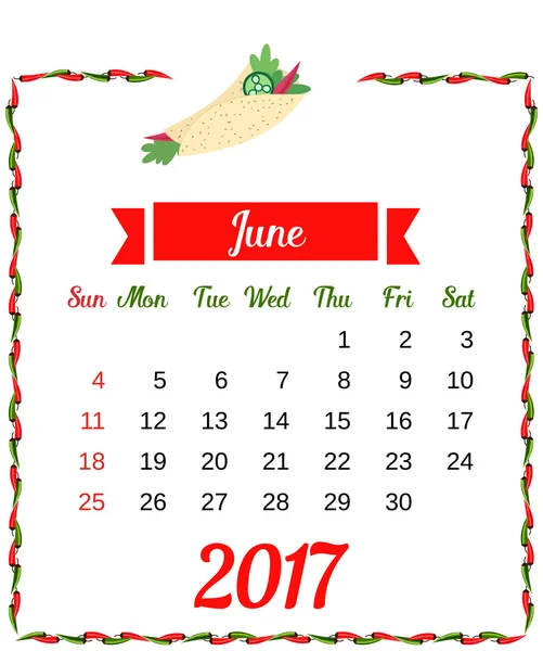 Modelo de calendário 2017 — Vetor de Stock