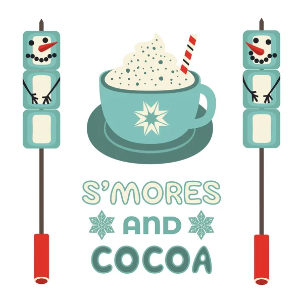 Cálido Acogedor Smores Estación Cacao Icono Vector Signo Bienvenida Malvavisco — Archivo Imágenes Vectoriales