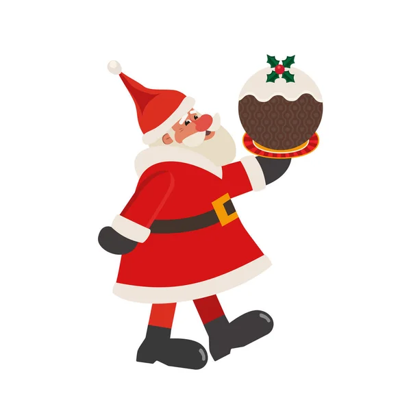 Santa Claus con icono de vector de pudín de Navidad — Vector de stock