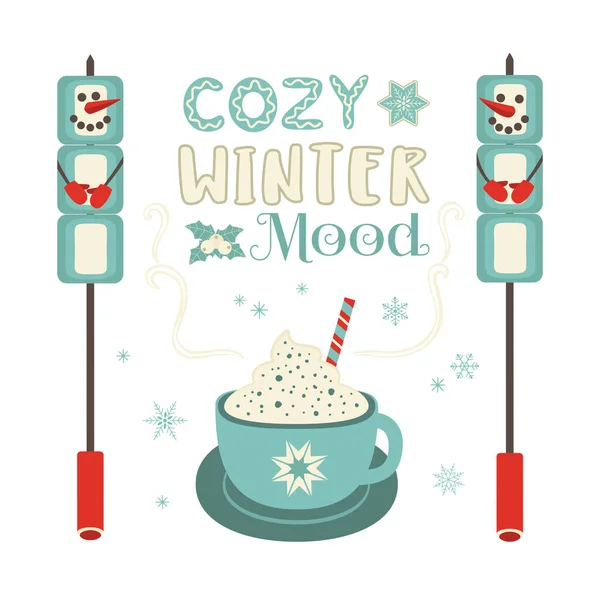 Cozy winter mood smores and cocoa sign vector — Stock Vector