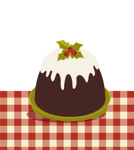 Traditional Christmas Pudding on tablecloth icon — Stock Vector