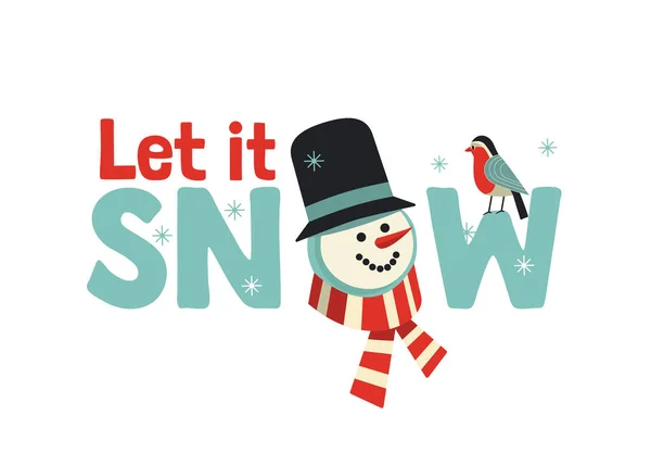 让它降雪吧雪人可爱的圣诞海报 — 图库矢量图片