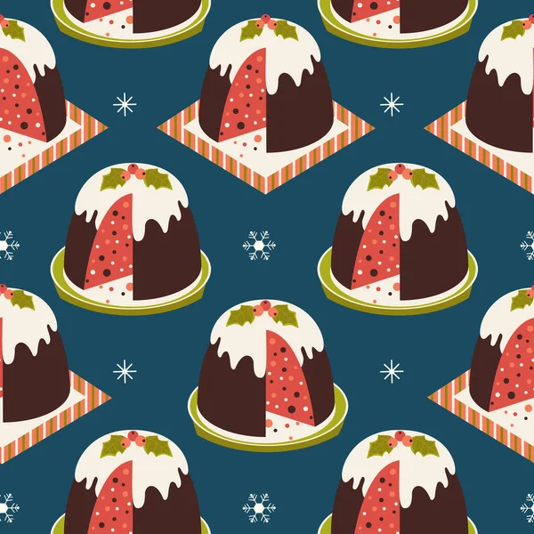 Christmas Pudding Dekoracyjny Wektor Bezszwowy Wzór Świąteczna Kreskówka Sezonu Zimowego — Wektor stockowy