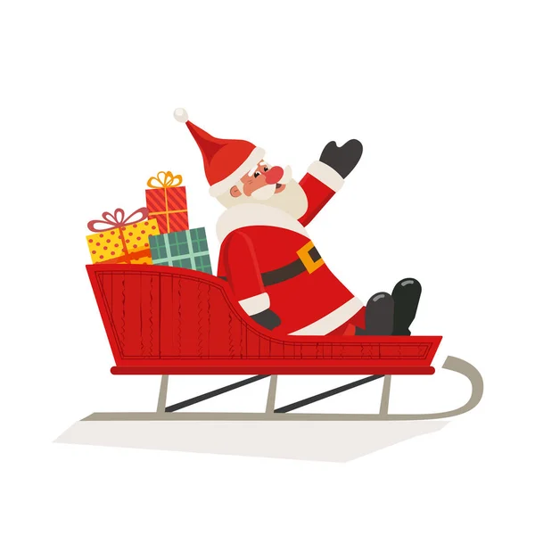 Kerstman in Slee Vakantie vector platte pictogram — Stockvector