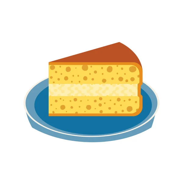 Zelfgemaakte Cream Pie Slice op plaat vlakke vector icoon — Stockvector