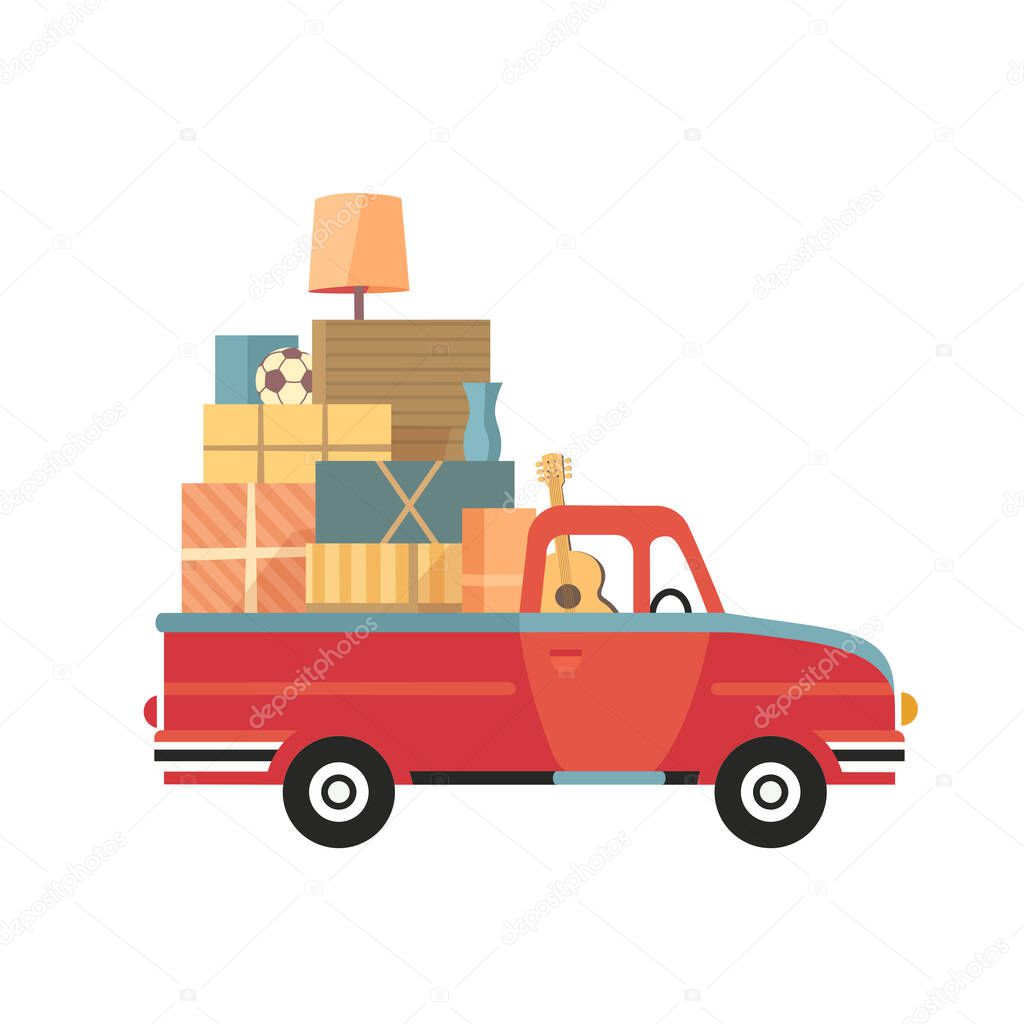 Moving Truck Service flat color vector icon