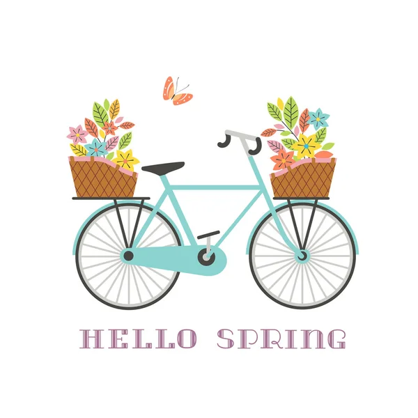 Bicicleta azul retro com flores em cestas ícone — Vetor de Stock