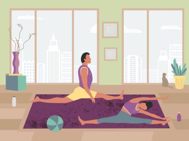 Ev düz renk vektöründe çift Fitness Eğitimi