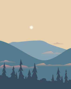 Forest in mountain valley flat minimalist vector vector Forest in mountain valley flat minimalist vector vector