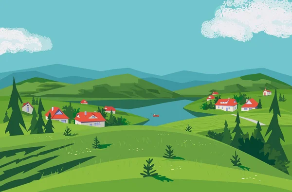 Montanha vale lago vista panorâmica paisagem cartaz —  Vetores de Stock