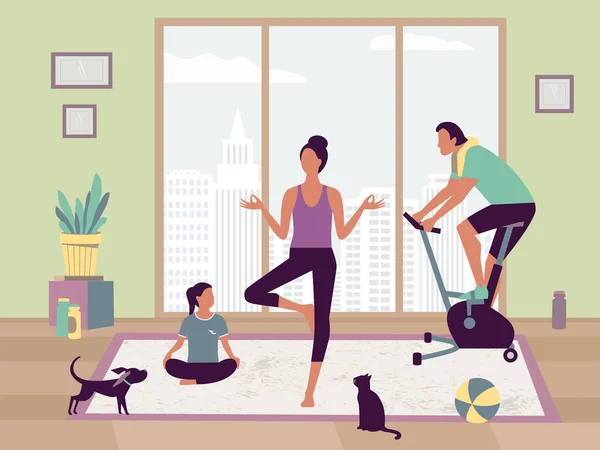 Fit Family Together Home Indoor Wellness Workout — Stockvektor