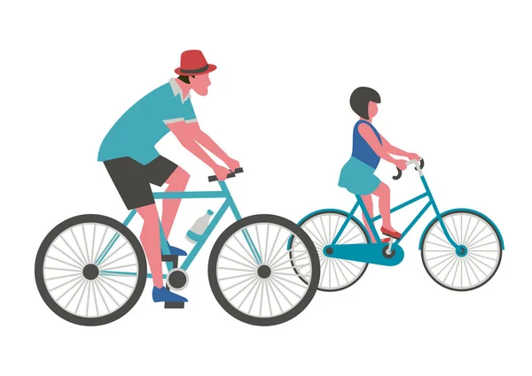 Papà e figlia andare in bicicletta vettore di colore piatto — Vettoriale Stock