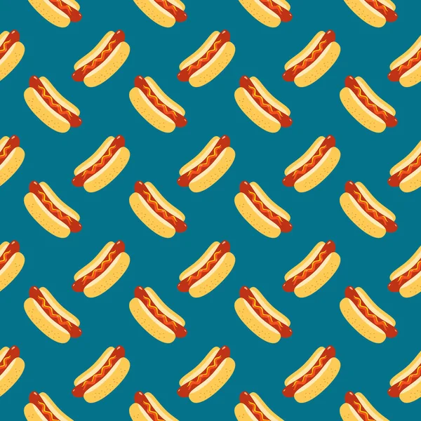 Hot Dog food vector seamless pattern background — Stock Vector
