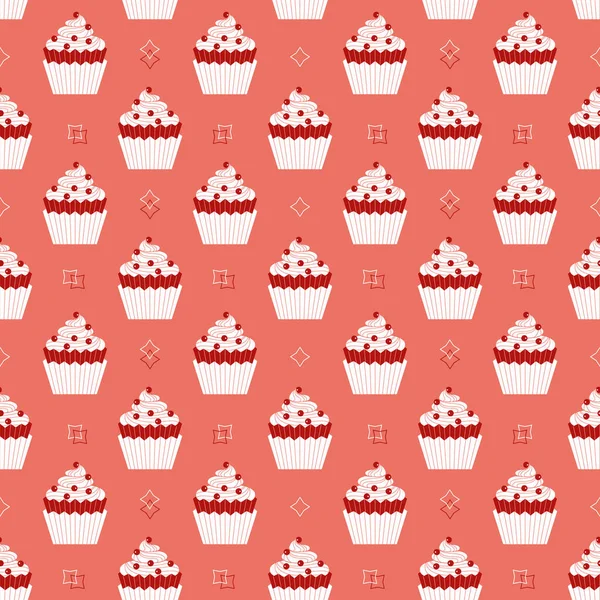 Cupcakes com bagas padrão vetor sem costura — Vetor de Stock
