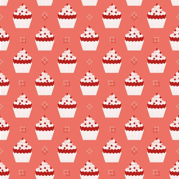 Cupcakes with berries seamless vector pattern — Stock Vector