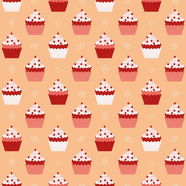 Cupcakes with red berries seamless vector pattern — Stock Vector