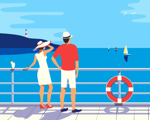 Paar genieten oceaan cruise vakantie vector poster — Stockvector
