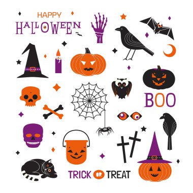 Cadılar Bayramı şirin minimalist vektör simgeleri ayarlandı