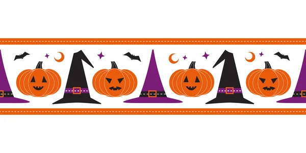 Halloween calabaza miedo sin costuras frontera vector — Archivo Imágenes Vectoriales